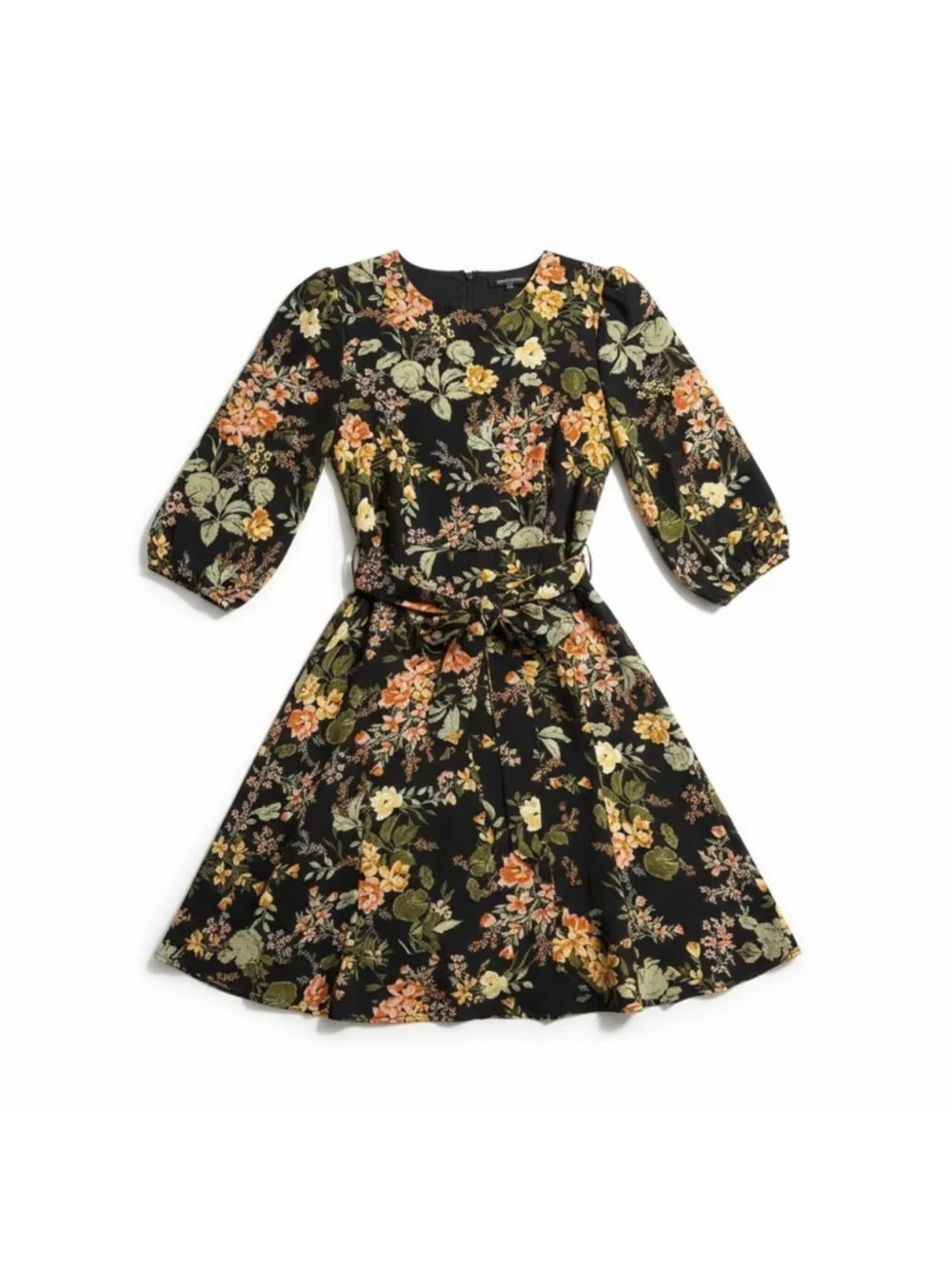 Baltic Born Black Floral Long Sleeve Dress Tie Waist Small